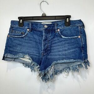 We The Free Denim Shorts Frayed‎ Hem Button Fly Blue Jean Shorts Size 28
